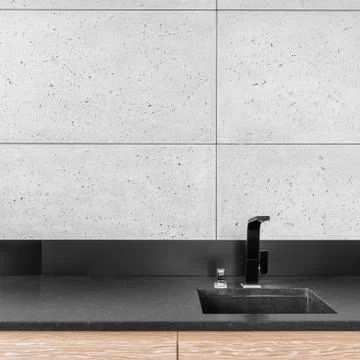 Modern kitchen with black tap Stock Photos