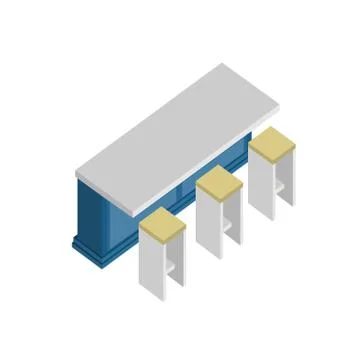 Modern Kitchen Blue Table Isometric Furniture Illustration Design Stock Illustration