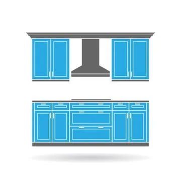 Modern kitchen cabinets with cooktop and hood Stock Illustration