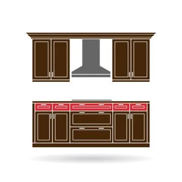 Modern kitchen cabinets with cooktop color design Stock Illustration