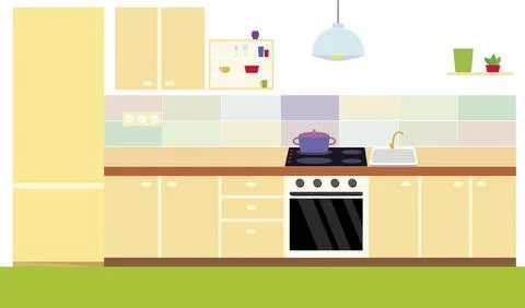 Modern kitchen in cartoon style. Vector illustration Stock Illustration