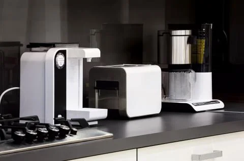 Modern kitchen, clean interior design Stock Photos