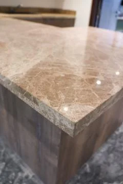 Modern Kitchen Counter Table Featuring Marble Countertop, Contemporary Design Stock Photos