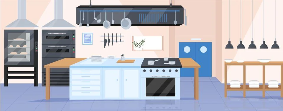 Modern kitchen flat color vector illustration Stock Illustration