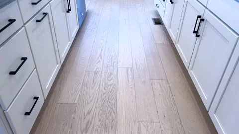 Modern Kitchen Floor with Wood Pattern Tiles Stock Footage 276421879