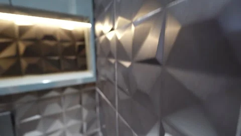 Modern Kitchen with Geometric Wall Tiles 스톡 동영상 307399257