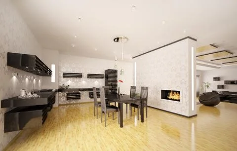 Modern kitchen interior 3d render Stock Illustration