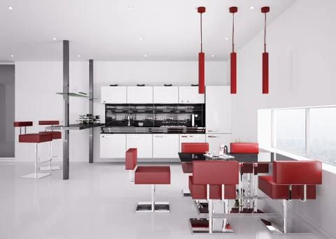 Modern kitchen interior 3d render Stock Illustration