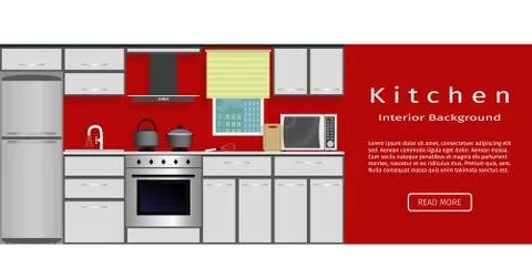 Modern kitchen interior banner for your web design. Stock Illustration