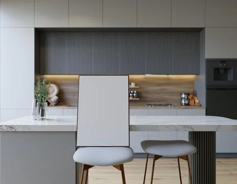 Modern kitchen interior with blank poster Illustrazione stock