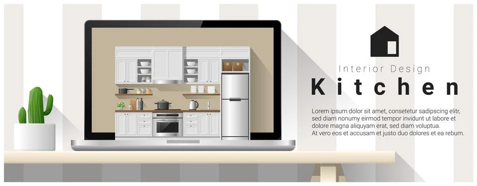 Modern kitchen interior design background Stock Illustration