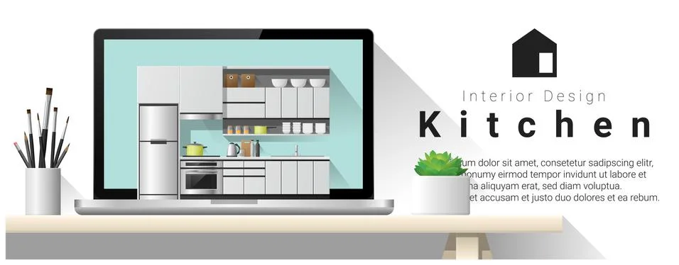 Modern kitchen interior design background Stock Illustration