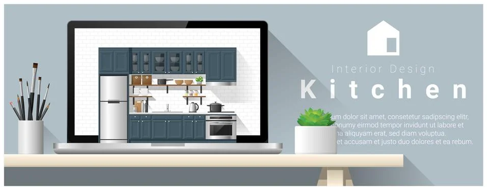 Modern kitchen interior design background Stock Illustration
