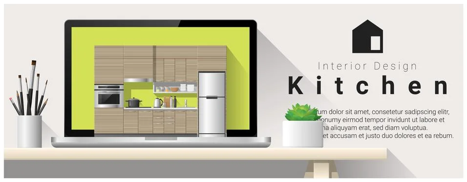 Modern kitchen interior design background Stock Illustration