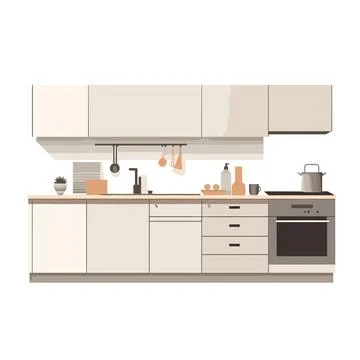 Modern Kitchen Interior Design: Flat Style Vector Illustration Stockillustratie