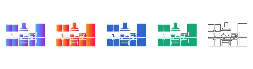 Modern Kitchen Interior Design Icons Set Stock Illustration