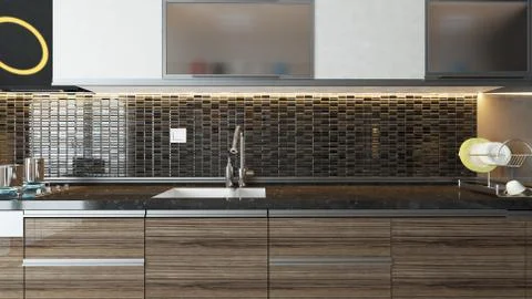 Modern kitchen interior design Stock Illustration