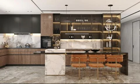 Modern kitchen interior design in a luxury house Stock Illustration