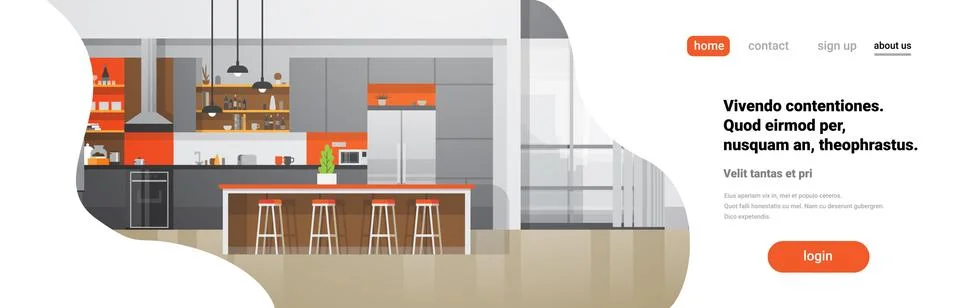 Modern kitchen interior empty no people house room flat horizontal banner copy Stock Illustration
