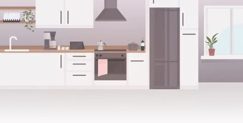 Modern kitchen interior empty no people house room with furniture horizontal Stock Illustration