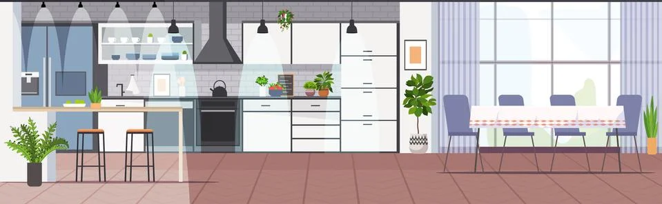 Modern kitchen interior empty no people house room horizontal Stock Illustration
