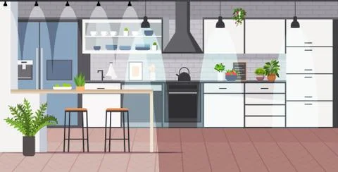 Modern kitchen interior empty no people house room horizontal Stock Illustration