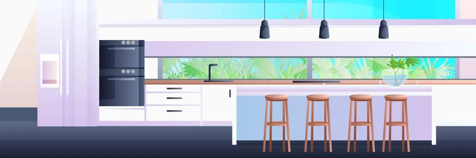 Modern kitchen interior empty no people house room Stock Illustration