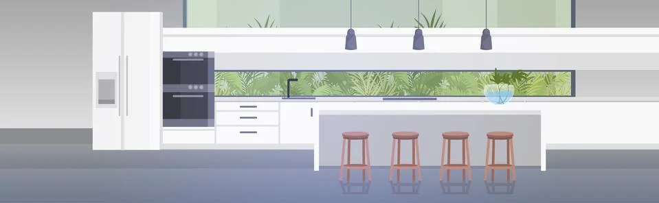 Modern kitchen interior empty no people house room with furniture horizontal Stock Illustration