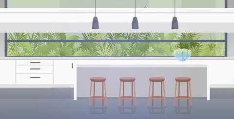 Modern kitchen interior empty no people house room with furniture horizontal Stock Illustration