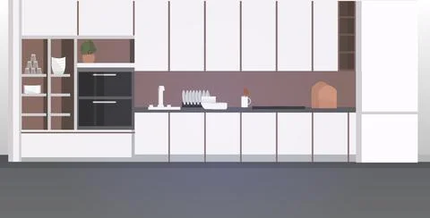Modern kitchen interior empty no people house room with furniture horizontal Stock Illustration