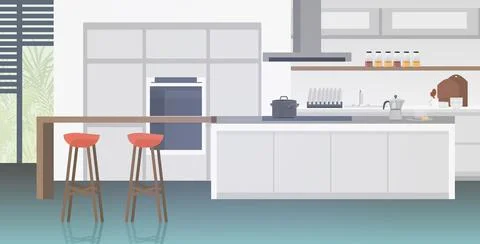 Modern kitchen interior empty no people house room with furniture horizontal Stock Illustration