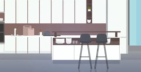 Modern kitchen interior empty no people house room with furniture horizontal Stock Illustration