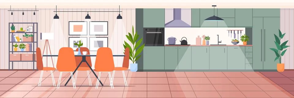 Modern kitchen interior empty no people house room Stock Illustration