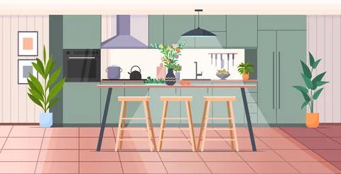 Modern kitchen interior empty no people house room horizontal Stock Illustration