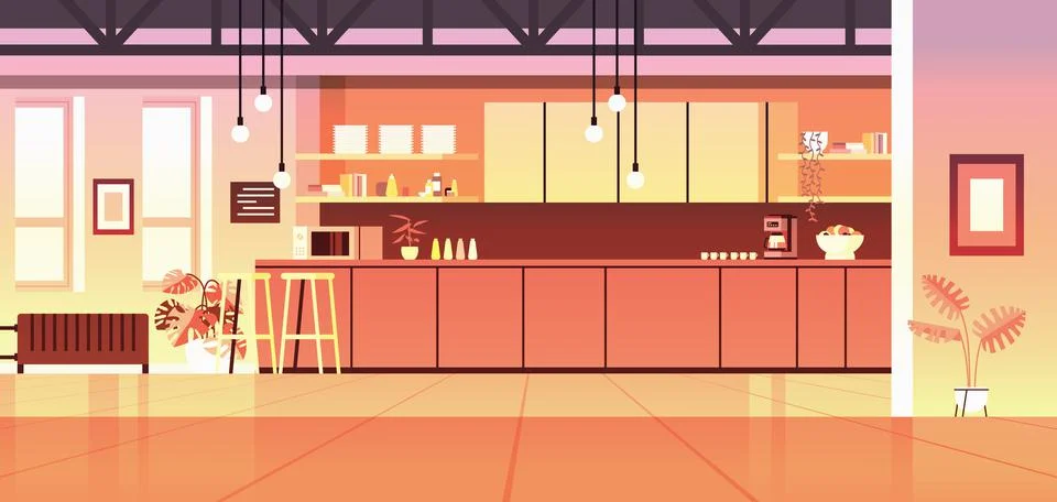 Modern kitchen interior empty no people house room with furniture horizontal Stock Illustration