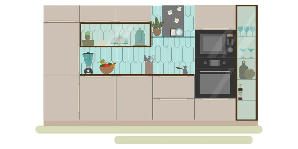 Modern Kitchen Interior Empty No People House Room Flat Vector Illustration Stock Illustration