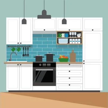 Modern kitchen interior in flat style - vector illustration Illustrazione stock