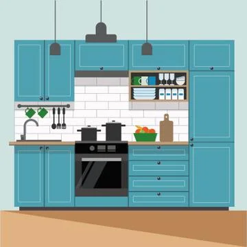 Modern kitchen interior in flat style - vector illustration Stock-Illustration