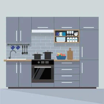 Modern kitchen interior in flat style - vector illustration Illustration