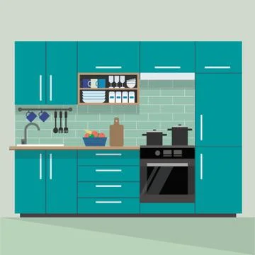 Modern kitchen interior in flat style - vector illustration Illustrazione stock