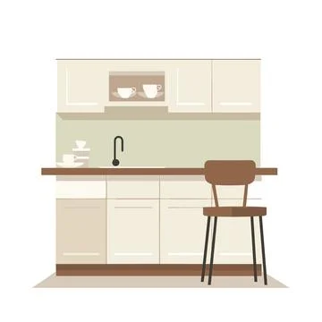 Modern Kitchen Interior: Flat Style Furniture Stock Illustration