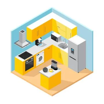 Modern Kitchen Interior Isometric Concept 스톡 일러스트