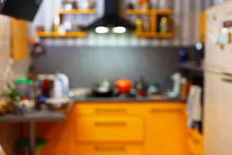 Modern kitchen, interior, kitchen, blur backgraund, copy space Stock Photos