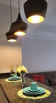 Modern kitchen interior with lighting Stock Photos