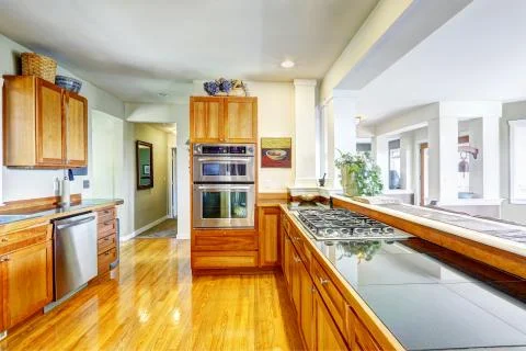 Modern kitchen interior in spacious house Stock Photos