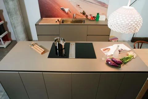 Modern kitchen interior with vegetables Stock Photos