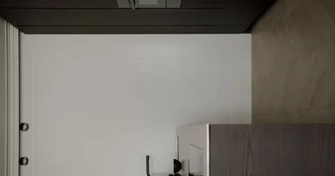 Modern Kitchen Interior With Wooden Elements And Sleek Minimalist Design Stock Footage 342804500