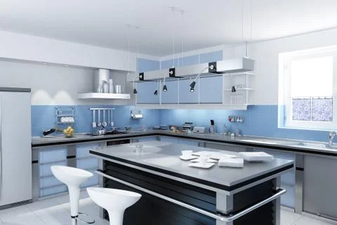 Modern kitchen with isle. Stock Illustration