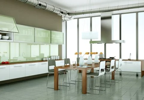 Modern kitchen in loft with a beautiful design Stock Illustration