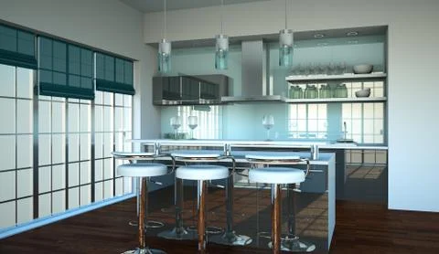 Modern kitchen in loft with a beautiful design Stock Illustration